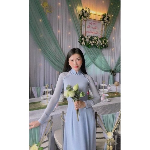 Áo dài 4 tà mix cúc bọc siêu sang tôn dáng áo kèm quần