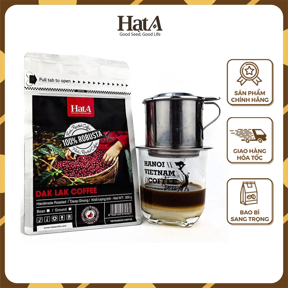 Cà phê Dak Lak Hạt A Cafe 100% hạt Robusta nguyên chất hương vị đậm đà 200gr