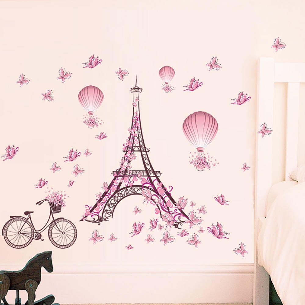 Lifedecor SunYard Romantic Paris Wall Sticker Kids Room Eiffel Tower Butterfly Wall Decal 100 * 65cm