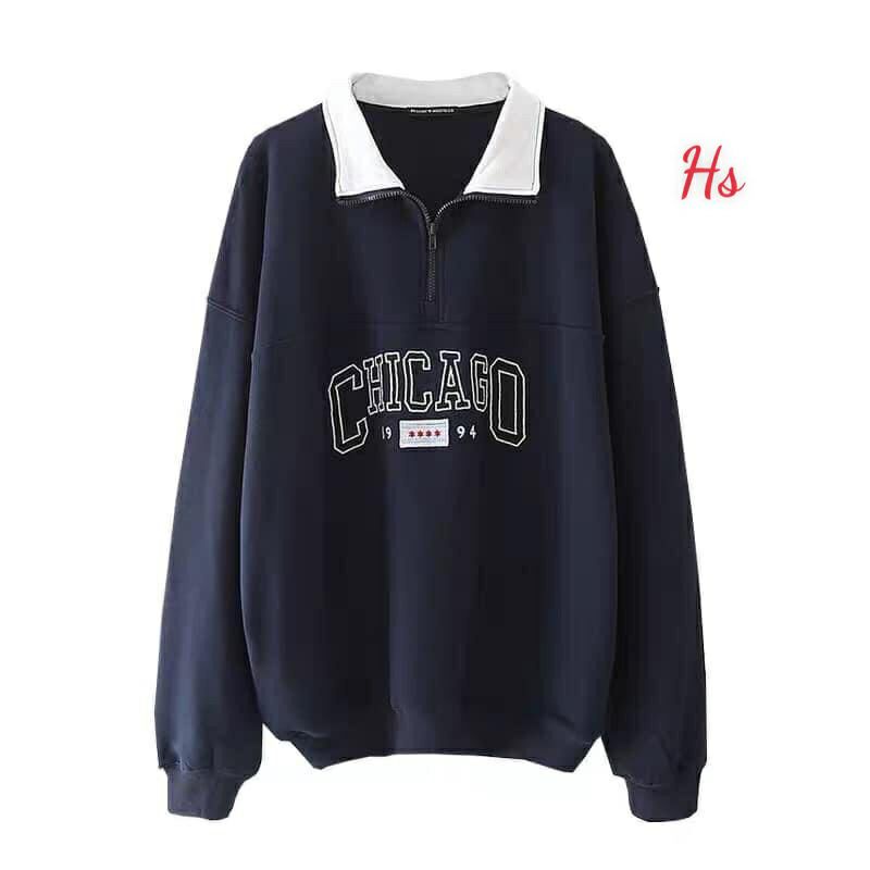 Áo sweater khóa cổ có ảnh thật