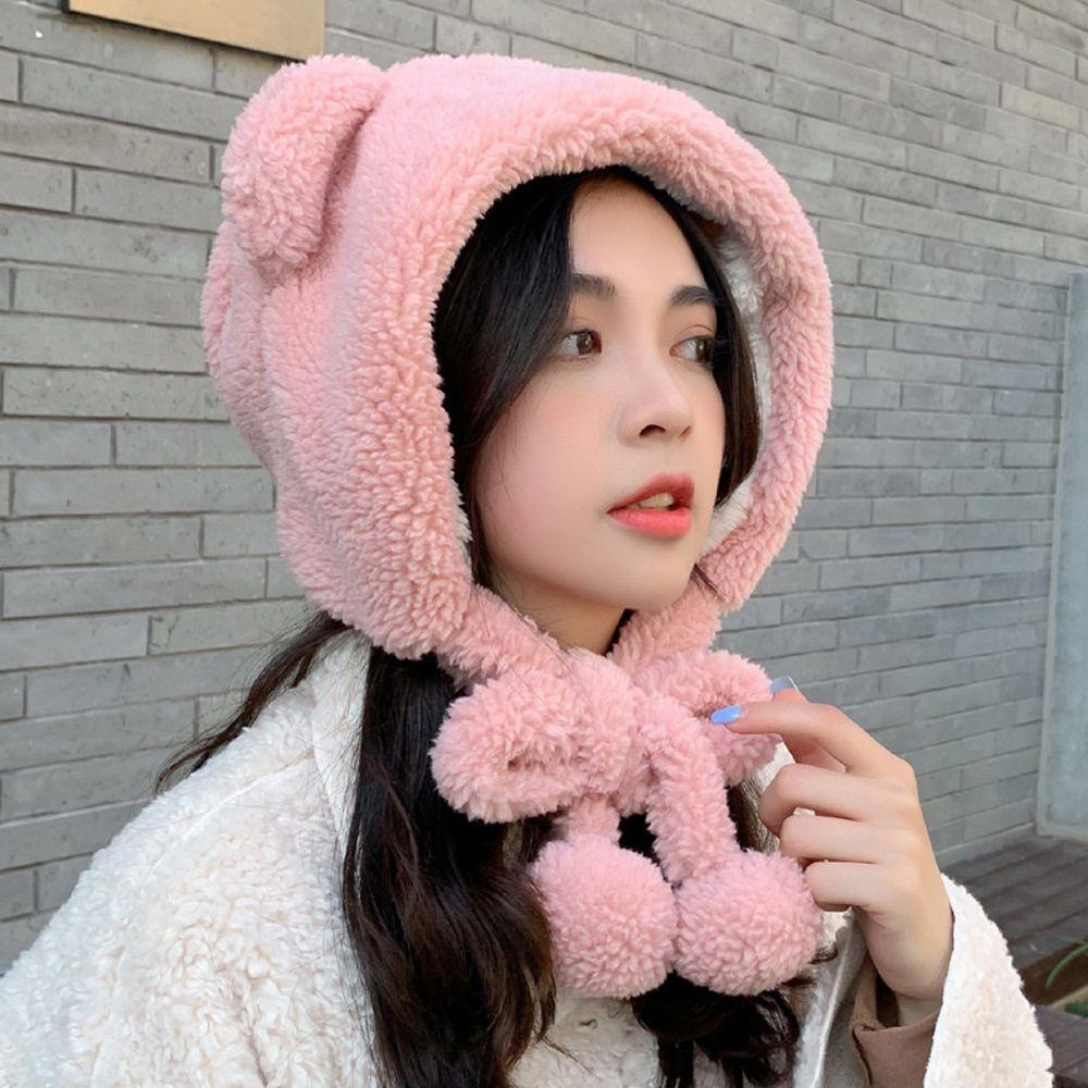 Nón Len Dày Dặn Giữ Ấm Hình Tai Gấu Dễ Thương Nhiều Màu Tùy Chọn Cho Nữ