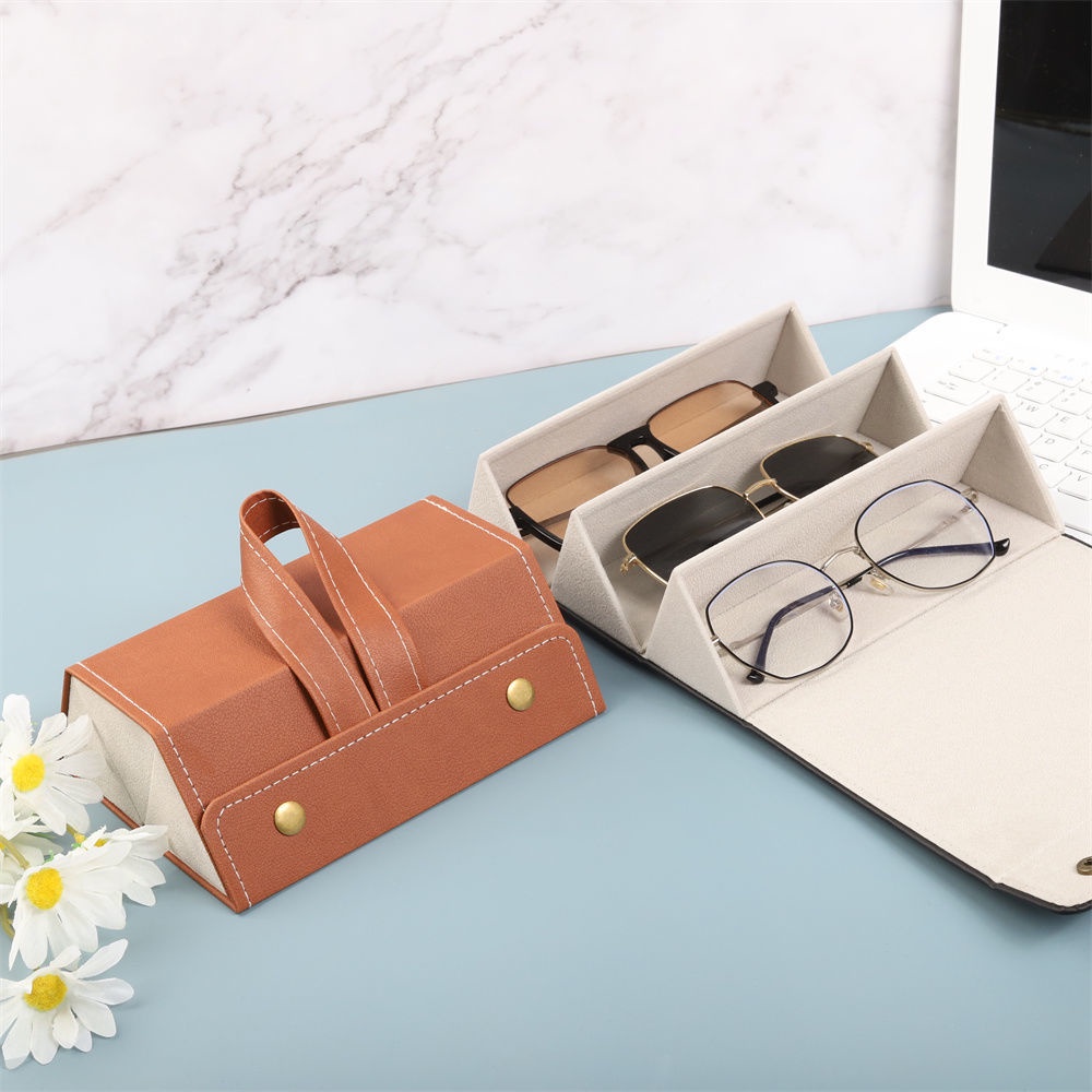 Hộp Đựng Mắt Kính Bằng Da Sức Chứa Lớn Siêu Nhẹ 4 Ngăn/3-Grid/2 Hộp