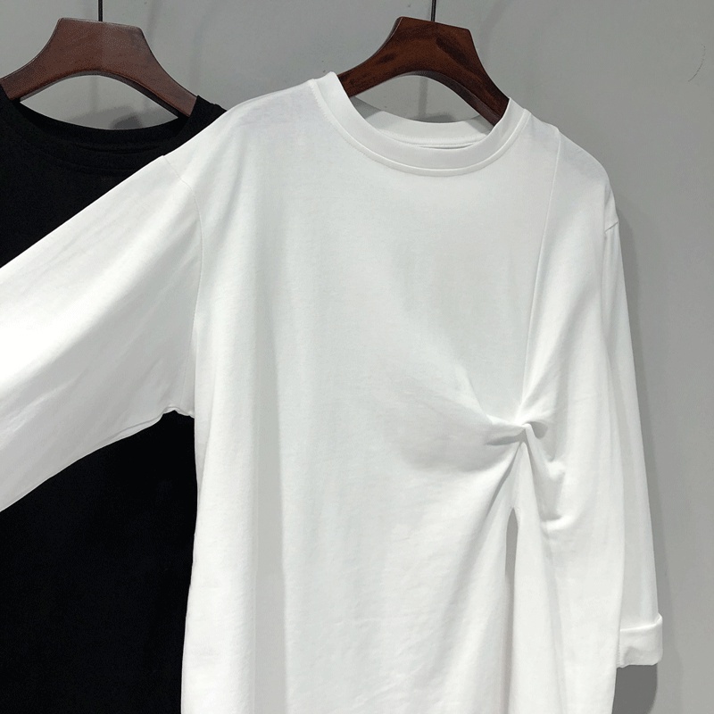 Áo Thun Tay Dài Dáng Rộng Màu Trơn Thiết Kế Xẻ Tà Thời Trang Mùa Thu Mới