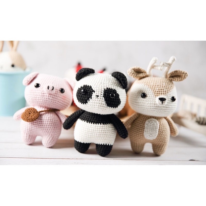 Gói nguyên liệu móc len thú chibi nhồi bông đáng yêu gấu thỏ mèo quà tặng handmade tự làm trang trí decor lenmade