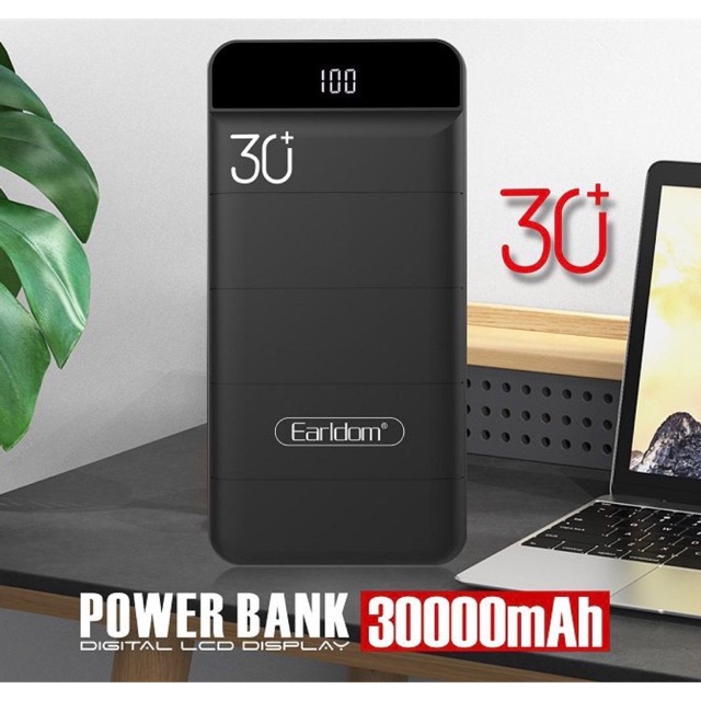 Pin sạc dự phòng 30.000mAh Earldom, sạc nhanh PD có màn hình hiển thị chế độ vào ra