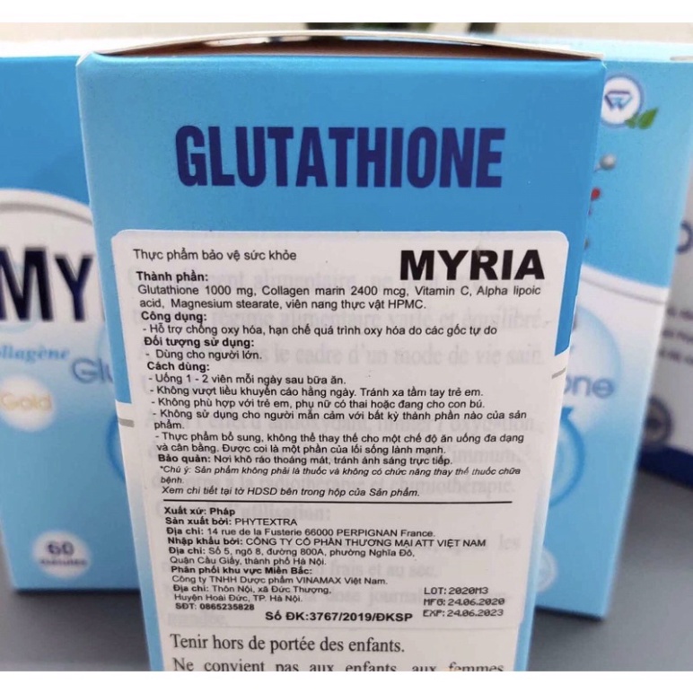 Viên Uống Trắng Da MYRIA - Viên Uống Glutathione 1000mg, Collagen, Vitamin C Nhập Khẩu Pháp