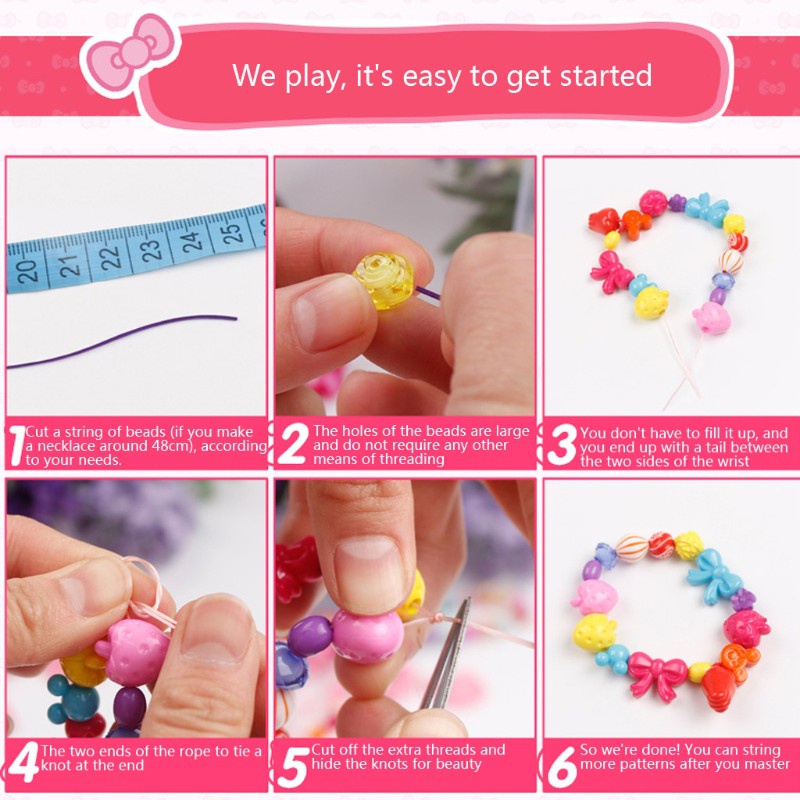 Bộ hộp hạt nhựa acrylic hoạt hình làm thủ công/trang sức/dây chuyền cho bé