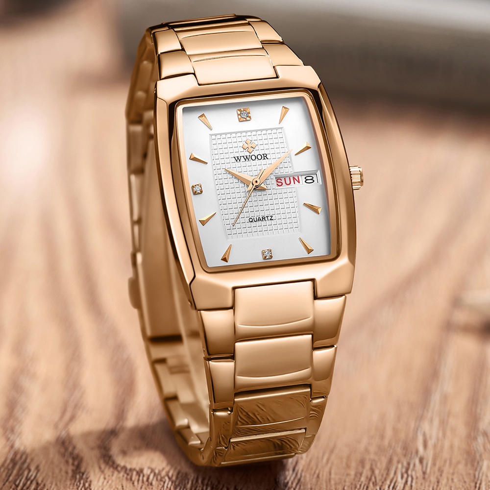 Wwoor Đồng Hồ Quartz Mặt Vuông Chống Thấm Nước Sang Trọng Thời Trang Công Sở Cho Nam Montre Femme-8837