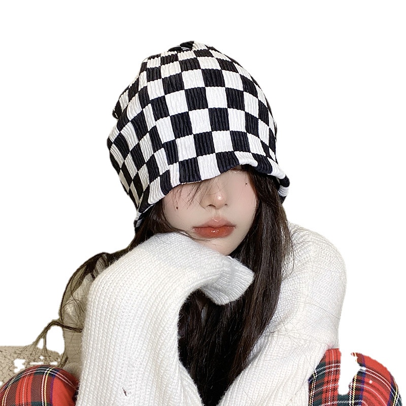 Mũ thời trang kiểu hàn quốc họa tiết kẻ ô trắng đen thời trang mùa xuân hè cho nam và nữ