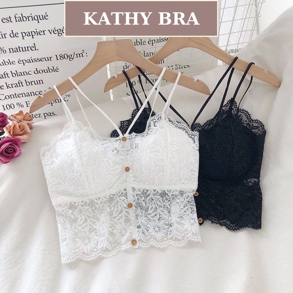 A05 Áo Bra Ren KATHY BRA Dáng Bralette Đính Cúc 2 Dây Không gọng Có Mút Ngực Siêu Xinh