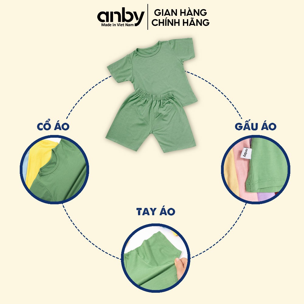 Quần áo trẻ em ANBY bộ cho bé từ 1 đến 8 tuổi cộc tay cổ tròn cotton thun lạnh màu trơn AB16