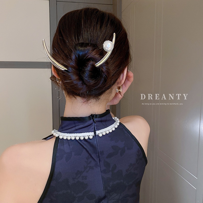 Kẹp Tóc Kim Loại Đính Ngọc Trai Phong Cách Trung Hoa Mới