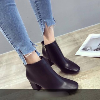 Bốt da khóa cạnh gót vuông 7p
