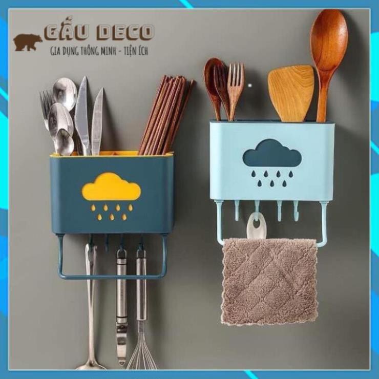 Ống đựng đũa đa năng treo tường, hình đám mây - Kèm móc treo khan, dụng cụ bếp