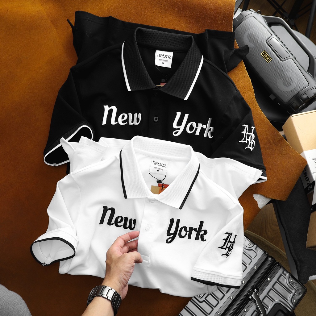 Áo polo nam HEBOZ thêu nổi NY 2 màu, chất cotton 4 chiều co giãn thoải mái, chống nhăn - 00001123