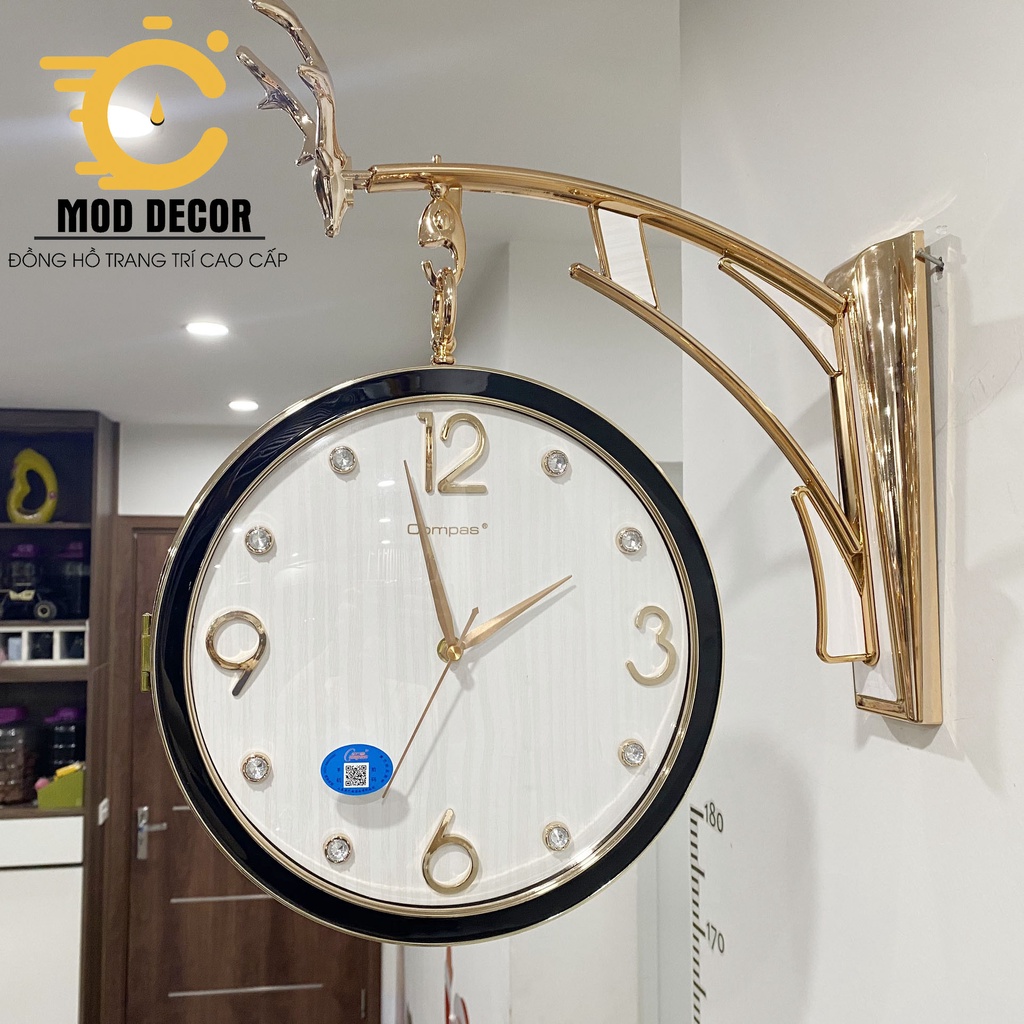 Đồng hồ treo tường kim trôi Én trắng 2 mặt 3311 siếu sang cho phòng khách
