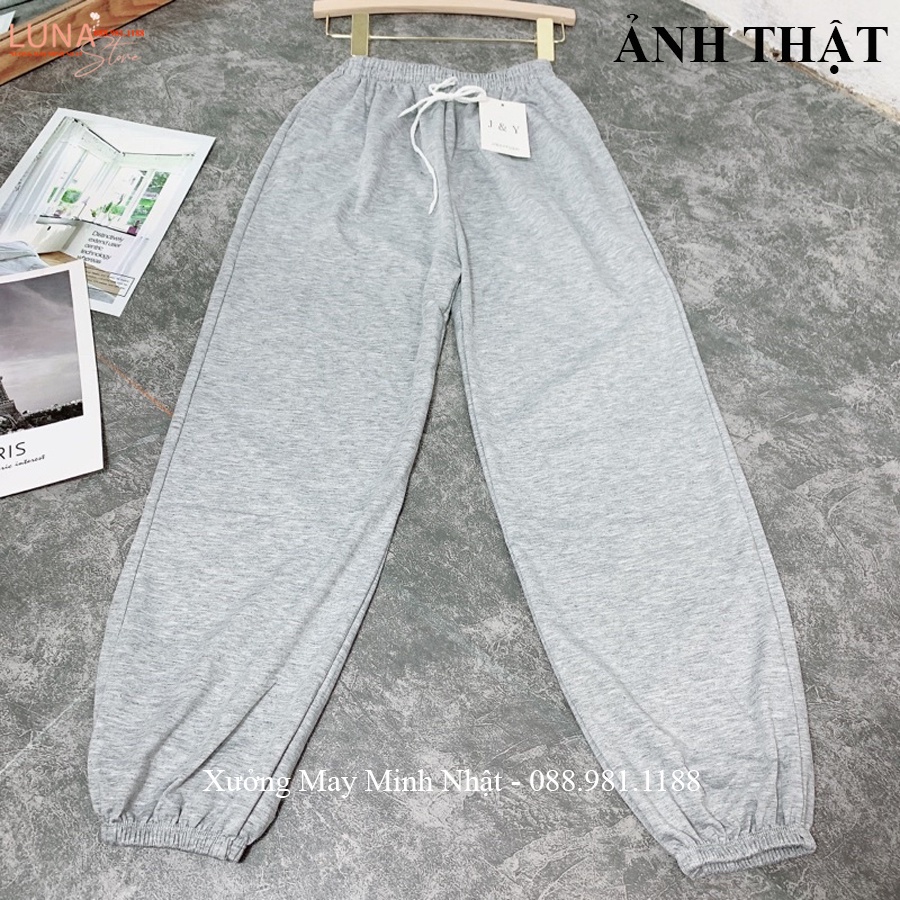 Quần Jogger nỉ nữ thun trơn bo ống gấu ống rộng cạp chun Unisex dáng Ullzang vải da cá dày mềm ấm mặc thể thao ở nhà đẹp