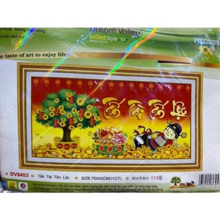 Tranh thêu chữ thập tấn tài tấn lộc dream valley mẫu mới dv6453 chưa thêu