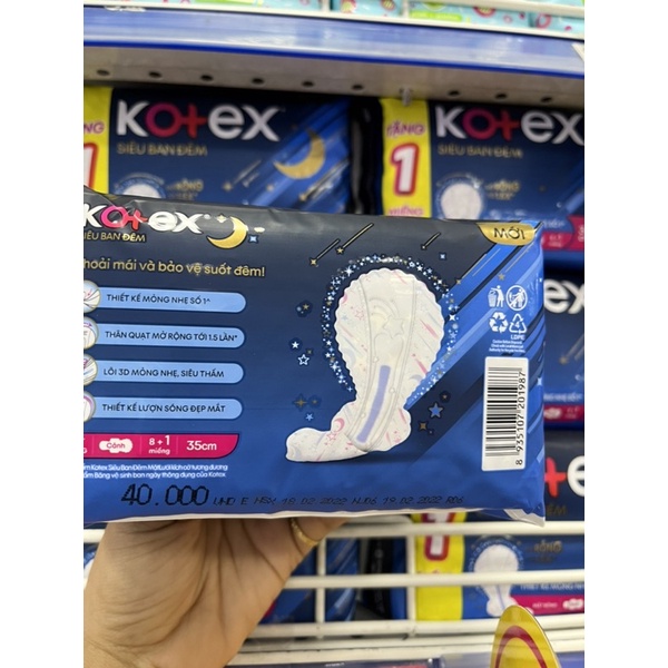 Băng vệ sinh KOTEX đêm 35cm 8 miếng TẶNG 1 miếng