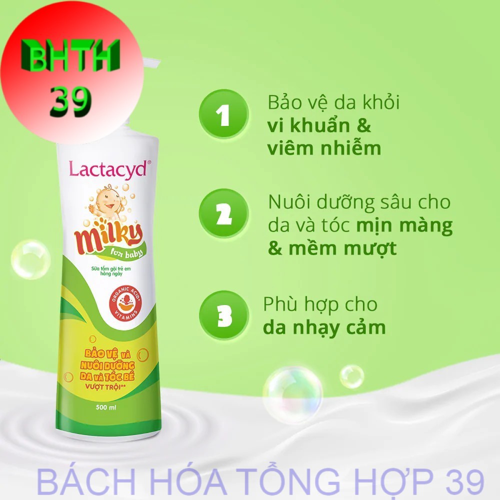 Sữa Tắm Gội Trẻ Em Lactacyd Milky Bảo Vệ, Nuôi Dưỡng Da và Tóc cho Bé chai 500ml