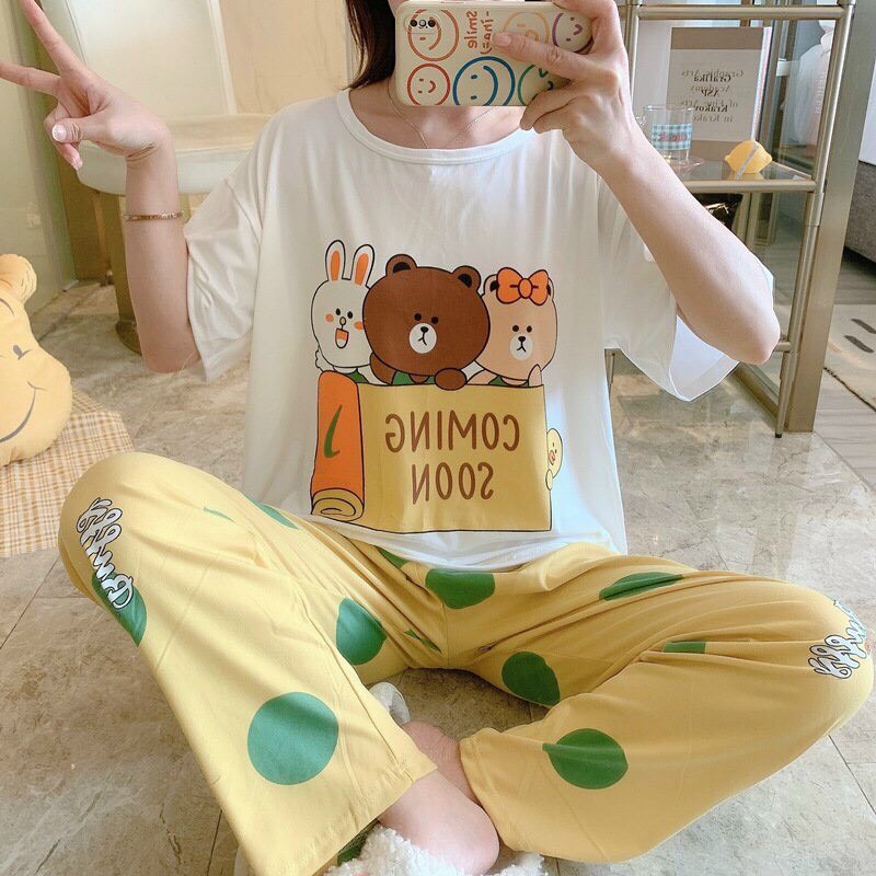 Đồ Bộ Nữ Mặc Nhà Thun Lạnh Tay Ngắn In Hình 3 Chú Gấu- Đồ Bộ Dễ Thương Nhiều Mẫu Nhiều Hình MH055