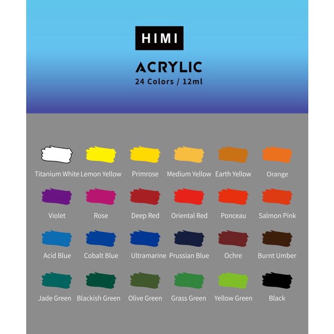 Bộ màu sơn acrylic Himi (Miya) cao cấp dạng tuýp 12ml - 12/18/24 màu vẽ tranh tường