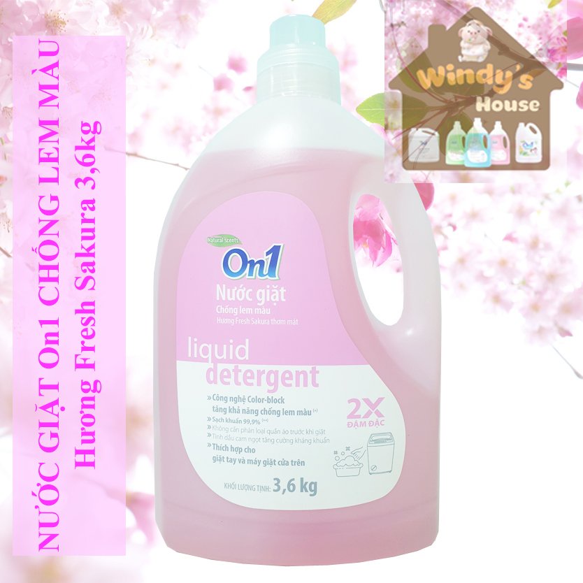 Nước giặt xả On1 chống lem màu hương Fresh Sakura 3.6Kg - Sạch khuẩn, khử mùi, kết hợp giặt xả 2 trong 1