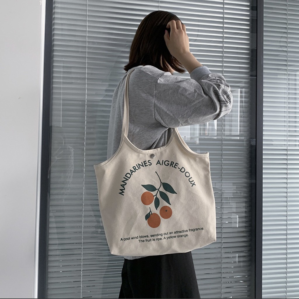 Túi vải tote bag hoạ tiết quả cam