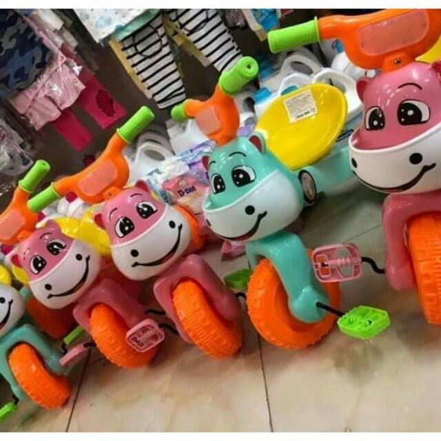 Xe đạp 3 bánh phát nhạc và đèn cho bé. Xe 3 bánh gập gọn hình chú hà mã dễ thương