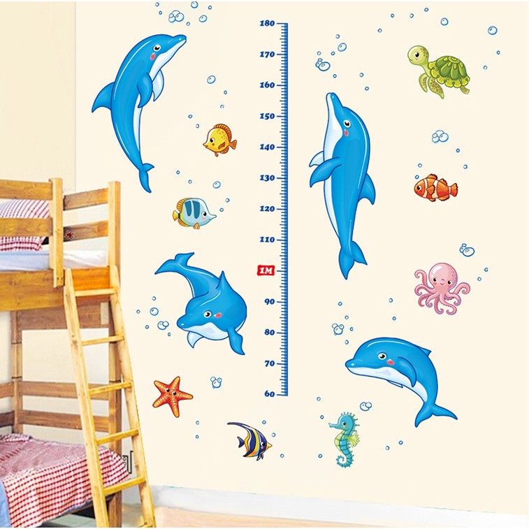 Decal dán tường Thước đo chiều cao cá heo
