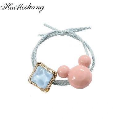 Dây buộc tóc HAIMEIKANG trang trí chuột mickey và đính đá phong cách Hàn Quốc đơn giản đáng yêu dành cho nữ