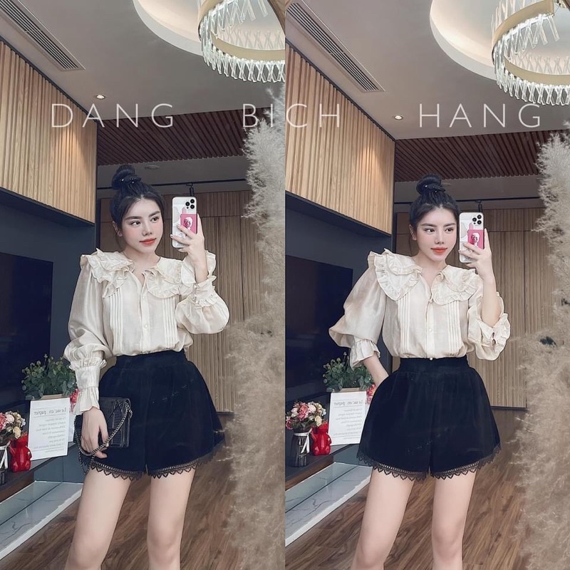 Quần short nhung phối ren Thời trang công sở CAMILLA