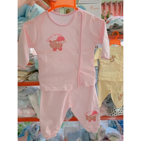 Bộ sơ sinh cúc lệch dài tay cotton cho bé trai gái hàng công ty Thái Hà Thịnh cao cấp