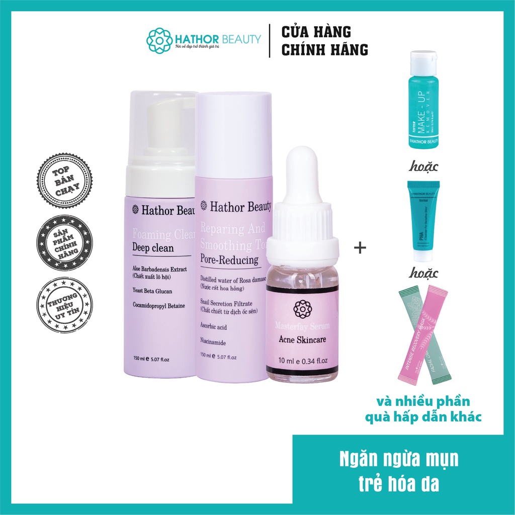 [ Cửa hàng chính hãng] Combo Sữa rửa mặt Nước hoa hồng và Serum giảm mụn và mờ thâm | 𝐇𝐚𝐭𝐡𝐨𝐫 𝐁𝐞𝐚𝐮𝐭𝐲