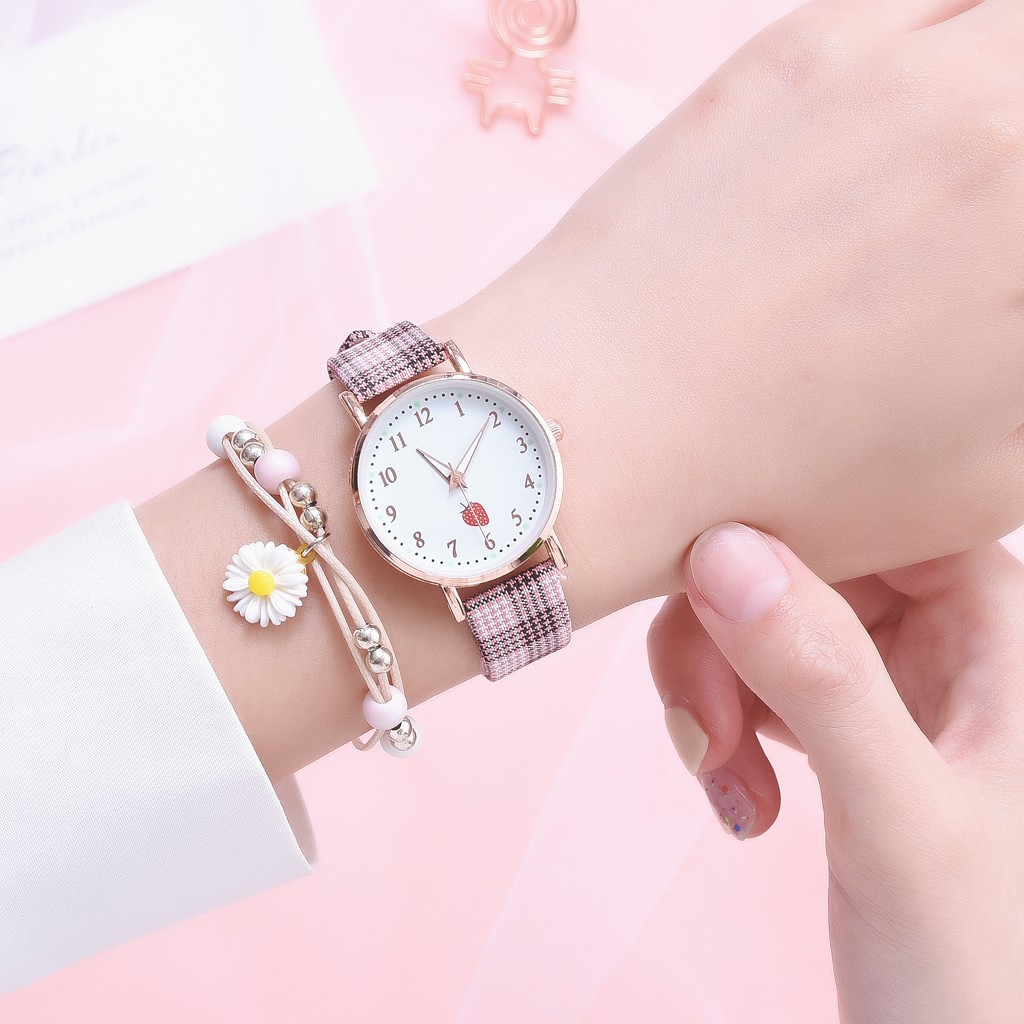 Đồng hồ đeo tay họa tiết ca rô phong cách thời trang Hàn Quốc nhiều màu tùy chọn