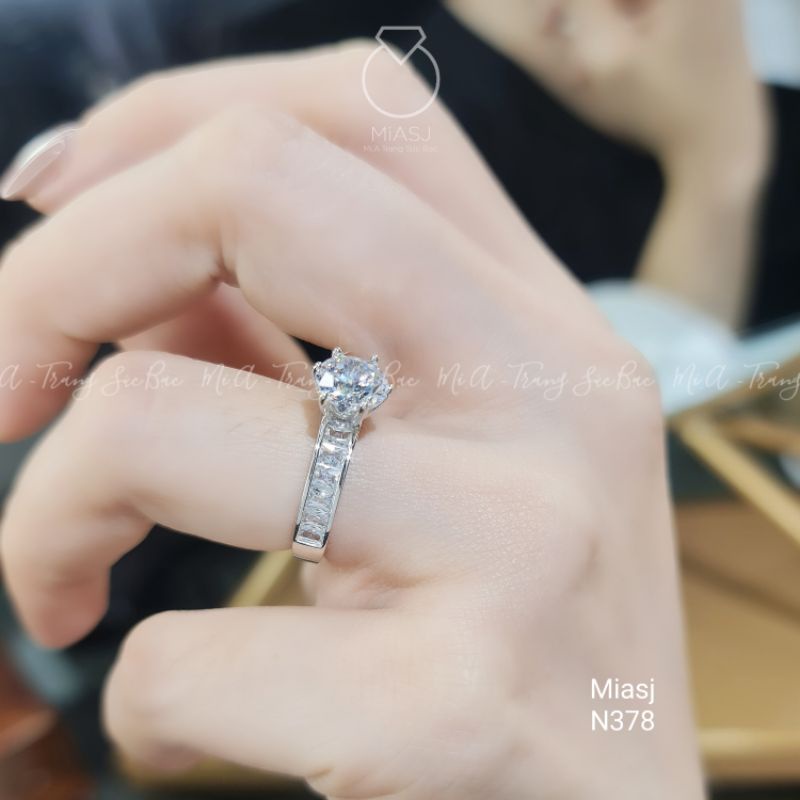 Nhẫn nữ Bạc Ý S925 kiểu xoàng hột cao kết đá Cz cao cấp lấp lán N378 | MiASJ Mi.A Trang sức bạc
