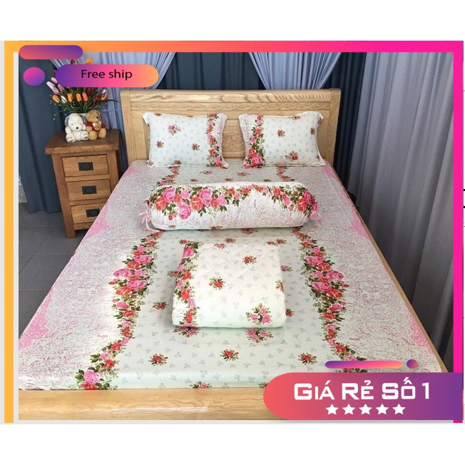 BỘ GA THUN HÀN QUỐC HOA DÂY HỒNG BỘ 4 MÓN KHÔNG MỀN