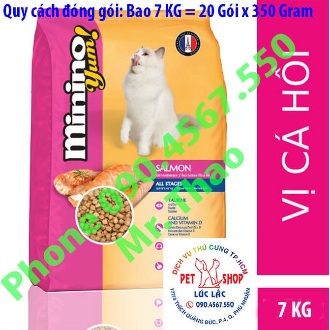 FREESHIP [7KG] Thức ăn cho mèo mọi lứa tuổi Minino Yum Salmon - Thức ăn cho mèo Vị Cá Hồi