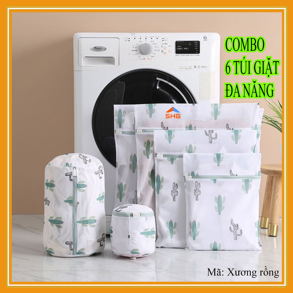 COMBO 6 TÚI GIẶT QUẦN ÁO DÙNG CHO MÁY HỌA TIẾT XƯƠNG RỒNG NHIỀU KÍCH CỠ