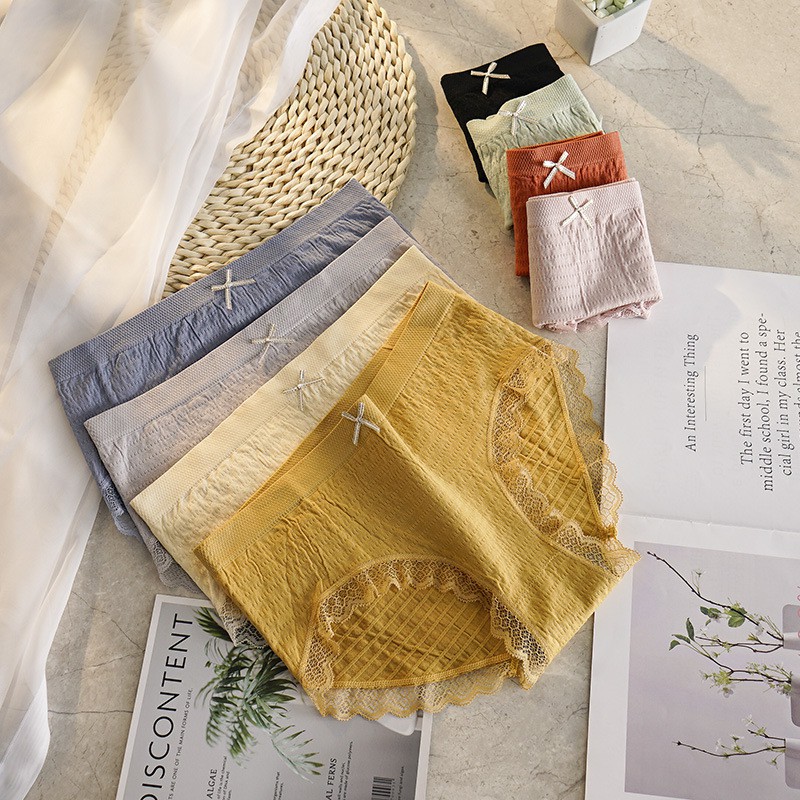 AOFEIQIKE Quần lót cotton không đường may lưng vừa đính nơ thoáng khí co giãn thoải mái cho nữ