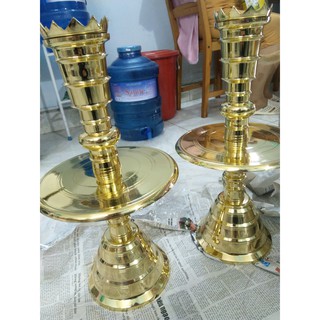 Cặp chân đèn thờ cúng đồng thau (Đã bao gồm búp sen)