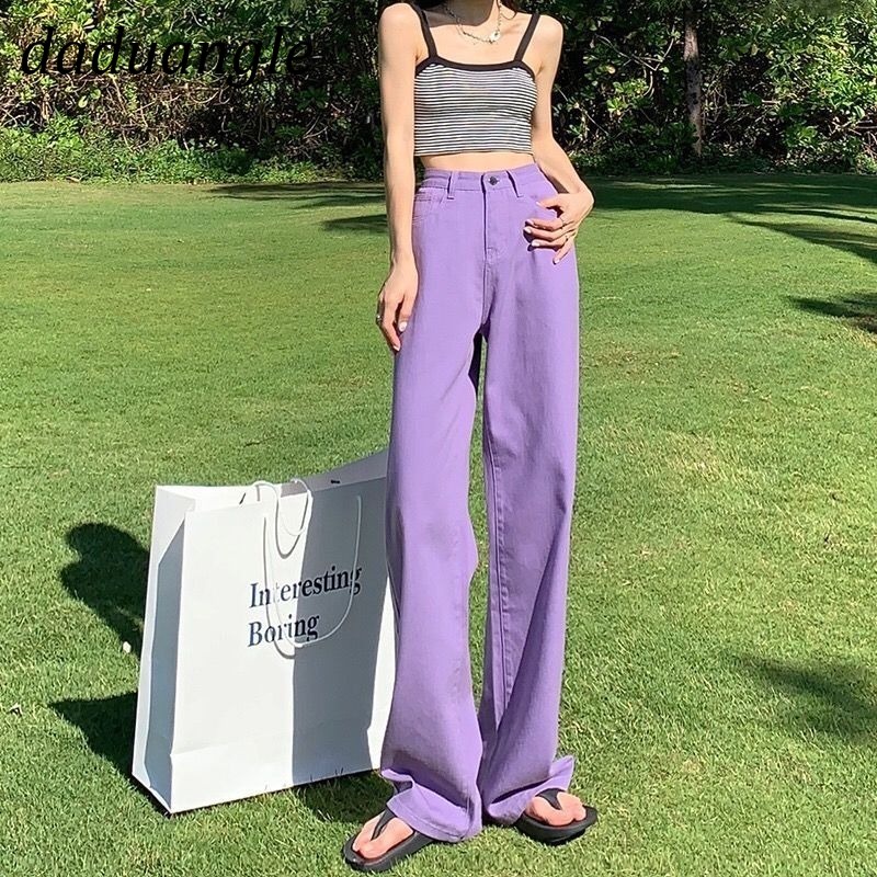 Quần jeans Daduhey lưng cao ống rộng size lớn tùy chọn màu thời trang cho nữ