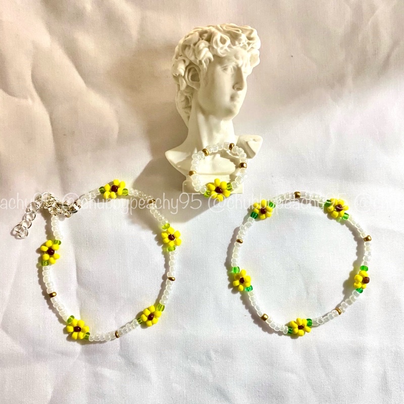 Nhẫn, vòng tay hạt cườm hoa hướng dương xinh xắn, dễ thương - sunflower beads handmade