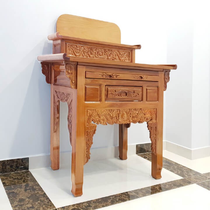 Bàn thờ gia tiên hai tầng gỗ căm xe mặt gõ