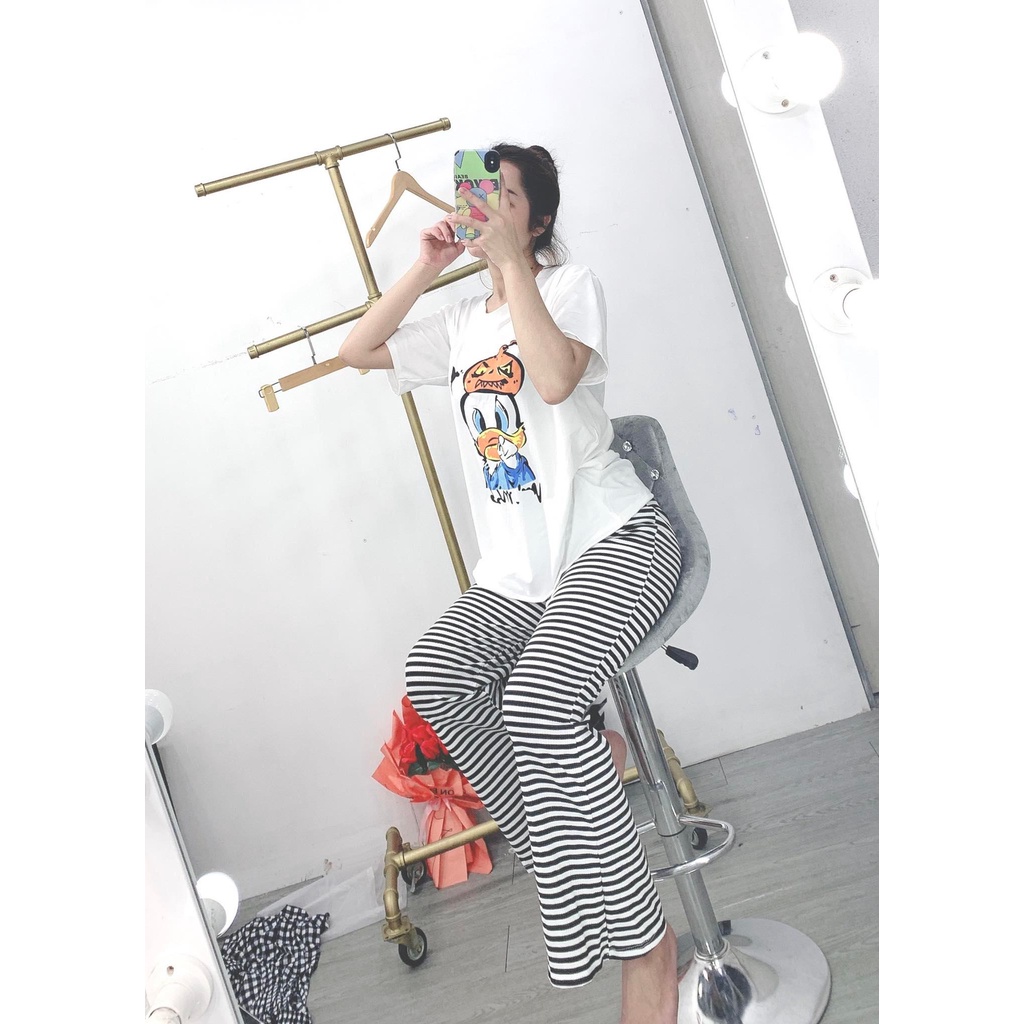 Set áo thun vịt, quần ống loe cho nữ mặc nhà, mặc đi chơi siêu HOT, form chuẩn