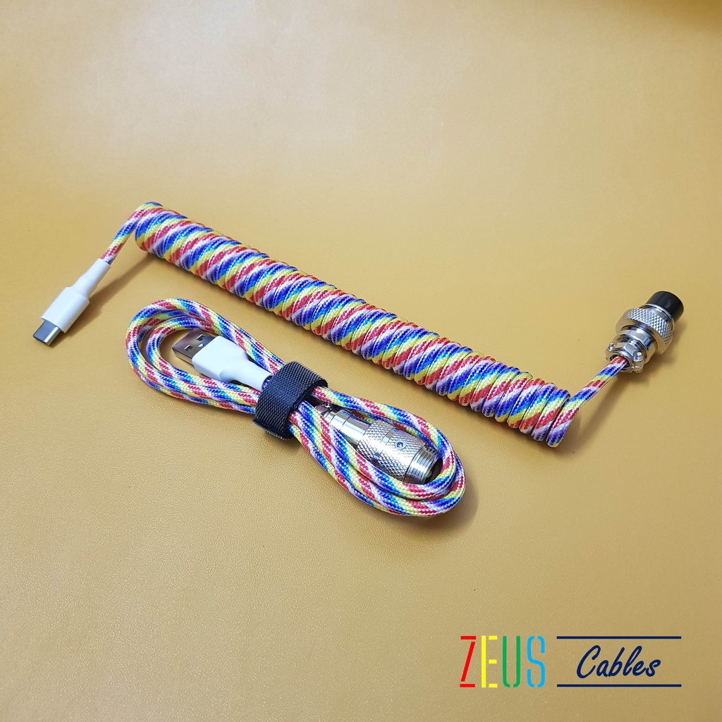 Dây Cáp Bàn Phím Cơ Type C/Micro Usb/Mini Usb CUSTOM Dạng Xoắn Lò Xo - PARACORD MULTI COLOR