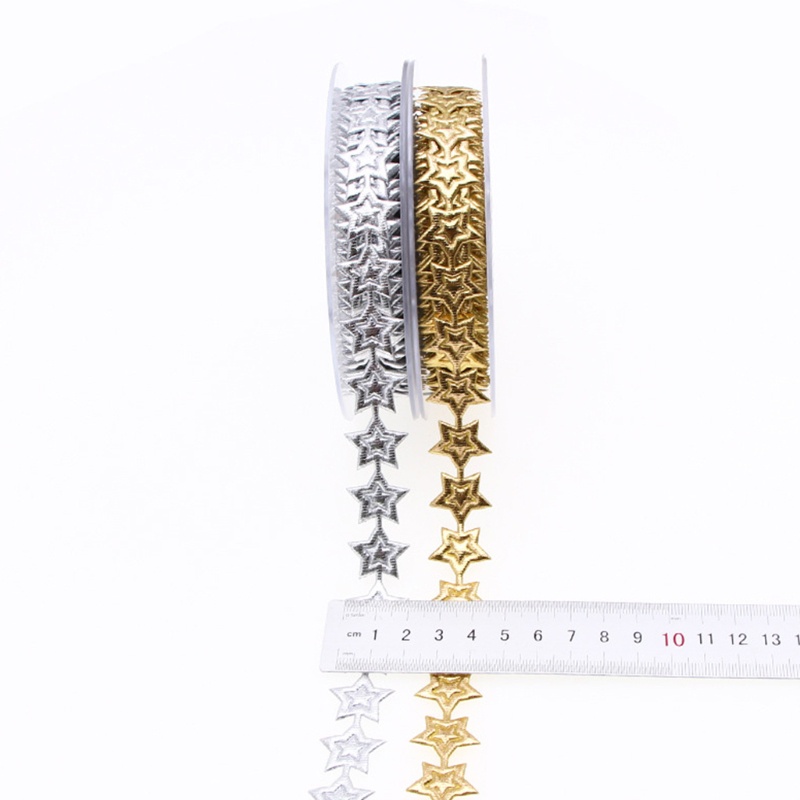QQ Cuộn Dây Ruy Băng Hình Ngôi Sao 15m Màu Vàng / Bạc Trang Trí Giáng Sinh