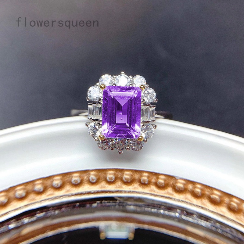 flowersqueen Nhẫn Đính Đá Kim Cương Nhân Tạo Màu Vàng/Trắng/Vàng/Hồng Kiểu Dáng Sang Trọng Bằng Bạc 925 Dành Cho Nữ