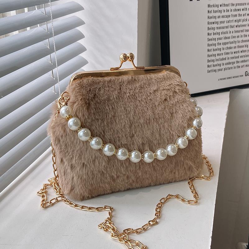 Túi Đeo Vai Bằng Nhung Lông Phối Dây Xích Phong Cách Pháp Thời Trang Dành Cho Nữ