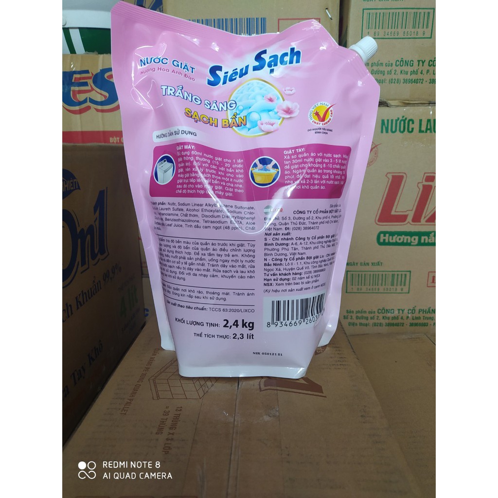 Túi nước giặt Lix Siêu Sạch 2.4kg hương Hoa Anh Đào [Sản phẩm của Lixco]